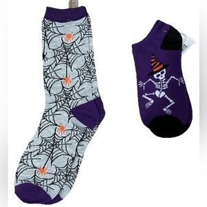 Halloween Ladies Socks 1 Pair Crew & 1 Pair Low Cut  Sock Size 9-11 & Shoe 4-10